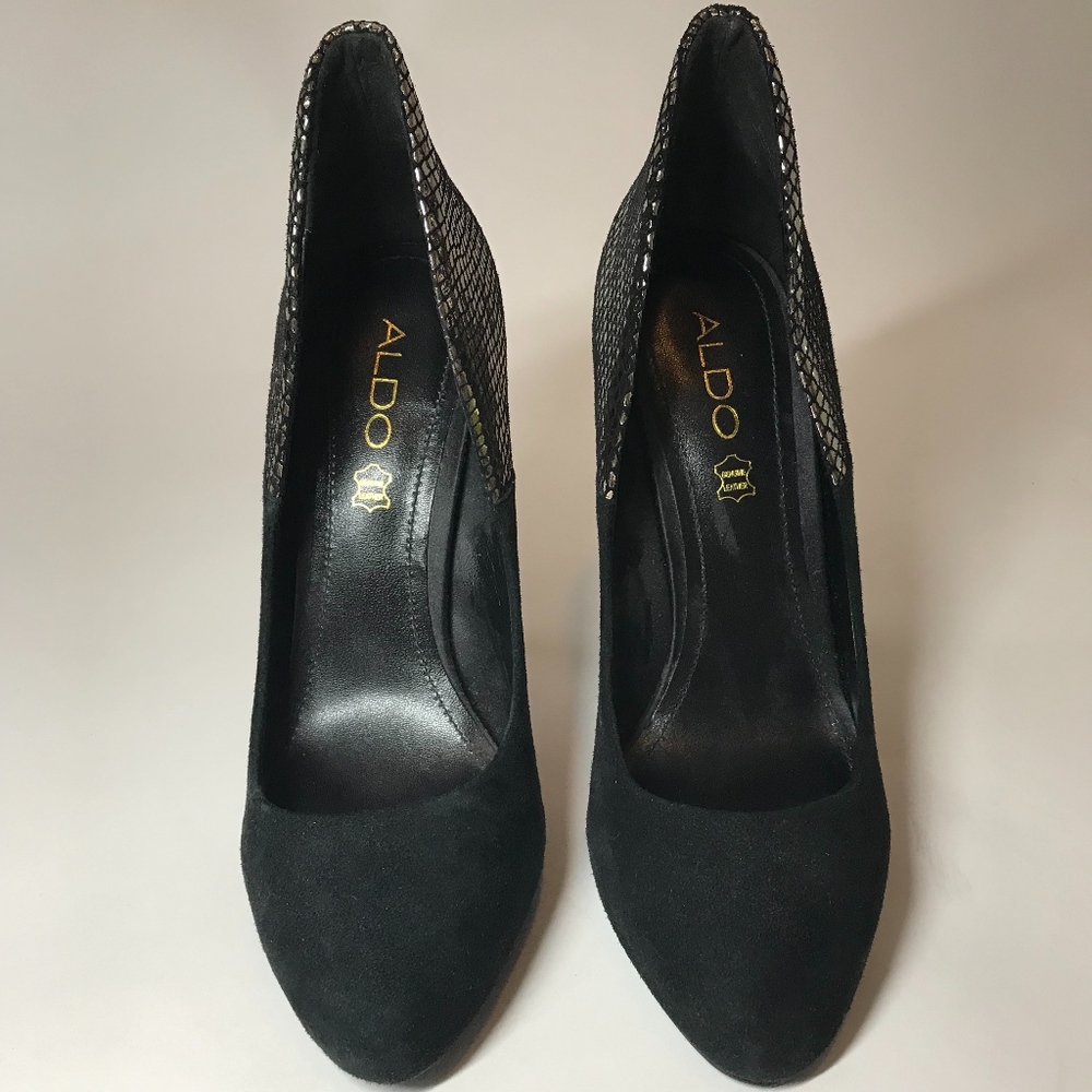 ALDO Black & Silver Pumps Heels, Size 38.5/US 7.5 - Picture 3 of 5